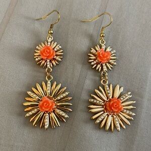 Vintage Inspired Peach Flower Dangle Earrings